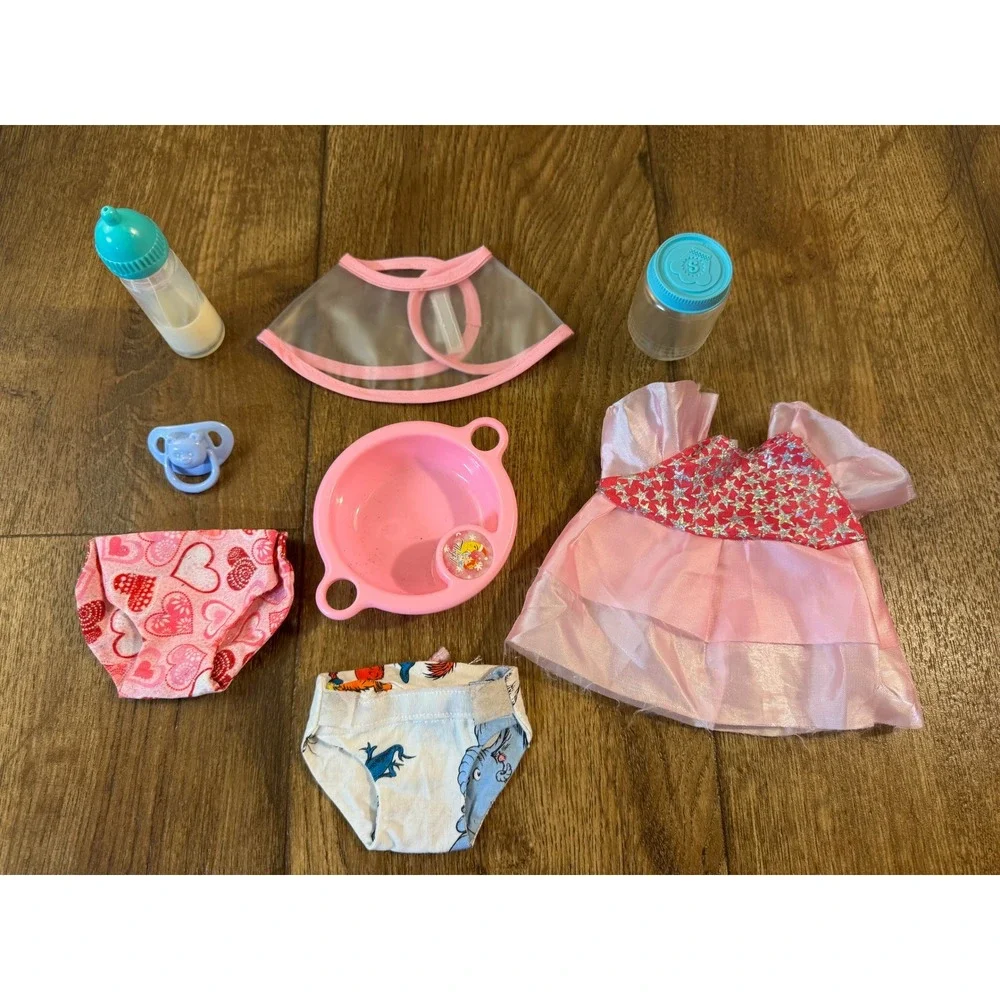 Doll Accessories Lot Pink Dress Diapers Disappearing Milk Bottle Pacifier Bundle